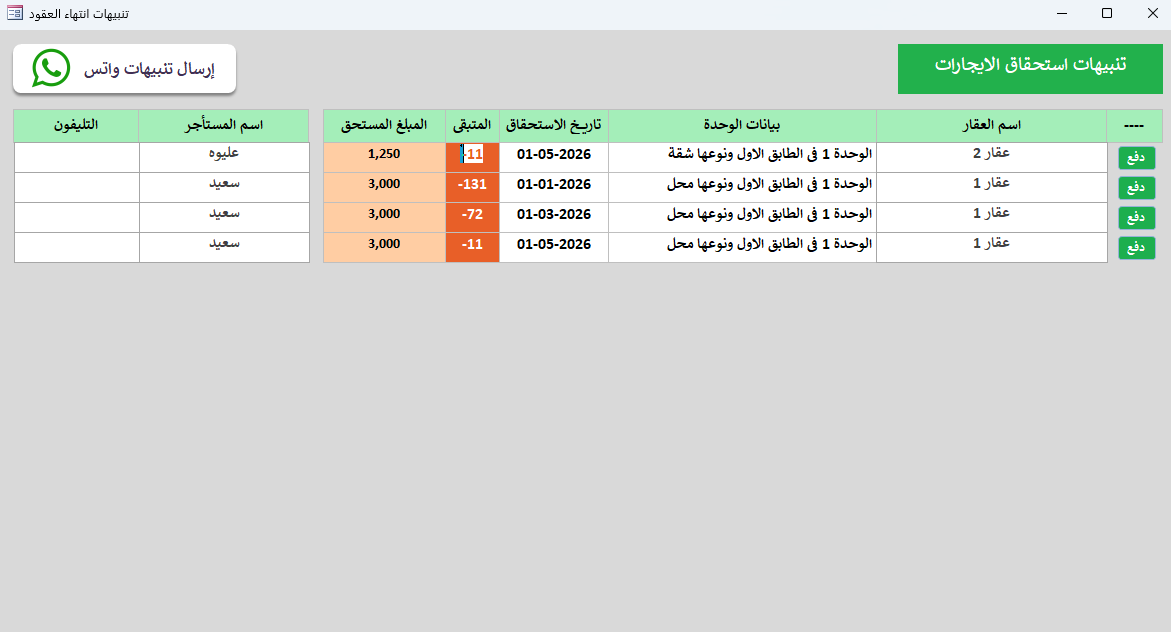 تنبيهات الإيجار